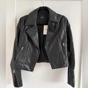 Theory New Moto Jacket Genuine Leather Black Zip Biker Jacket NWT Size P